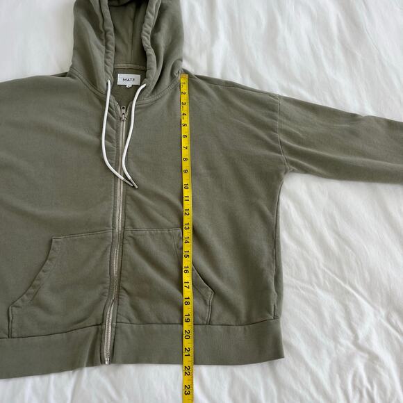 MATE The Label Organic Terry Full Zip Hoodie Sweatshirt Sage Green, Size Medium - Picture 5 of 14